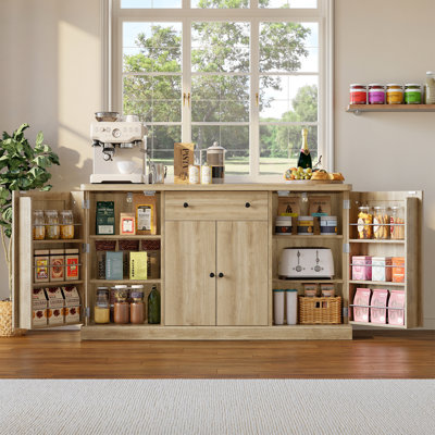 Farmhouse Sideboard Buffet with Built-in Power Outlet, 1 Drawer and Adjustable Shelves, Storage Cabinet With 4 doors