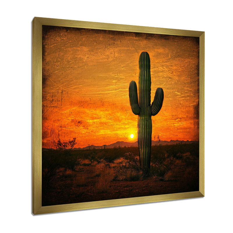 Décoration murale Marguery «Cactus in the Desert Glow I» - cactus, H 16 po x l 16 po, Reproduction encadrée d'une seule photo