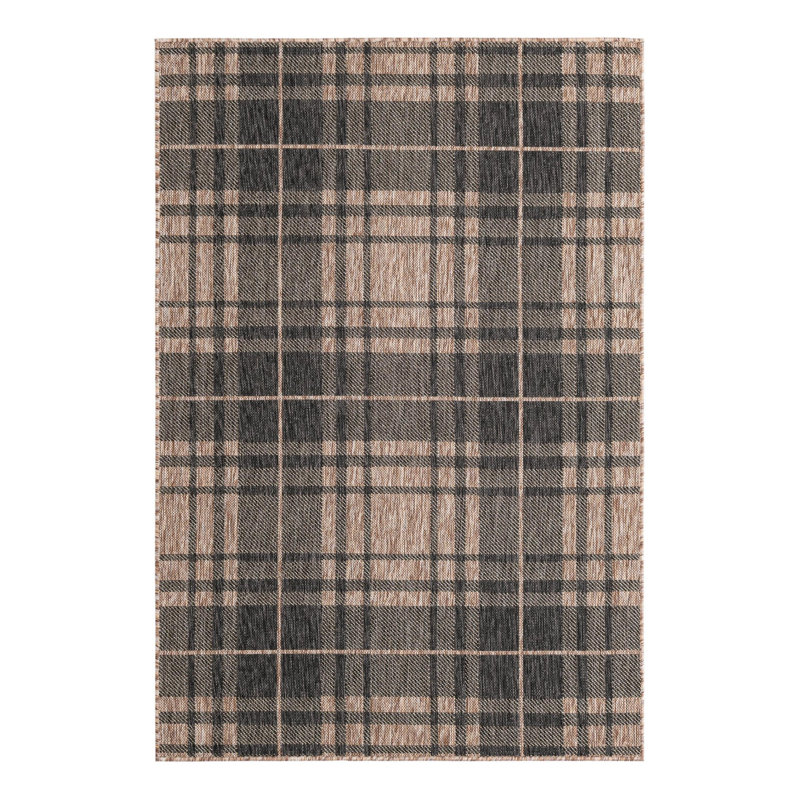 Tatasha Plaid Power Loom Polypropylene Plastic Indoor/Outdoor Area Rug in Black/Brown, Rectangle 4'1" x 6'1"