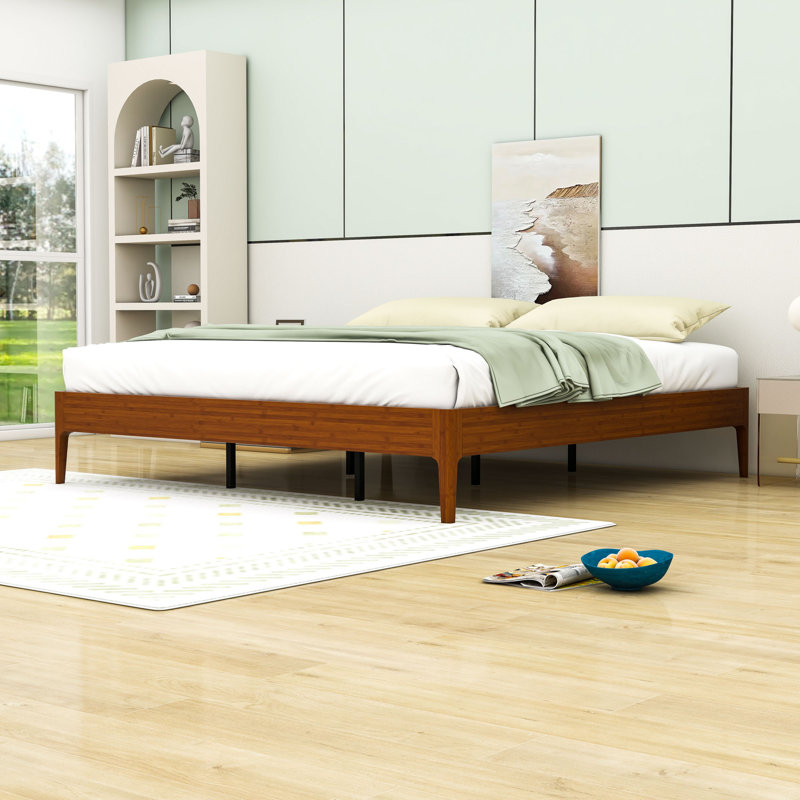 Lit plateforme en bois avec support robuste et conception silencieuse, Brun, Très grand lit