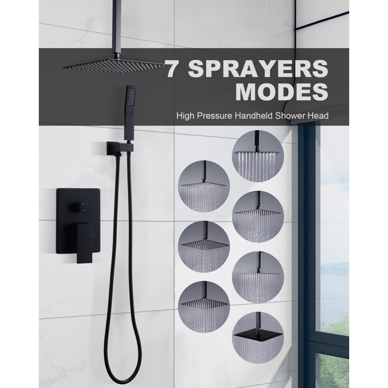Robinet de douche complet à fixation au plafond avec valve brute d'équilibrage de pression