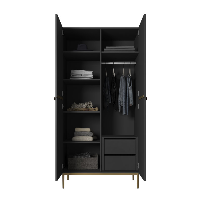 Berfin Manufactured Wood Wardrobe, Black/Gold