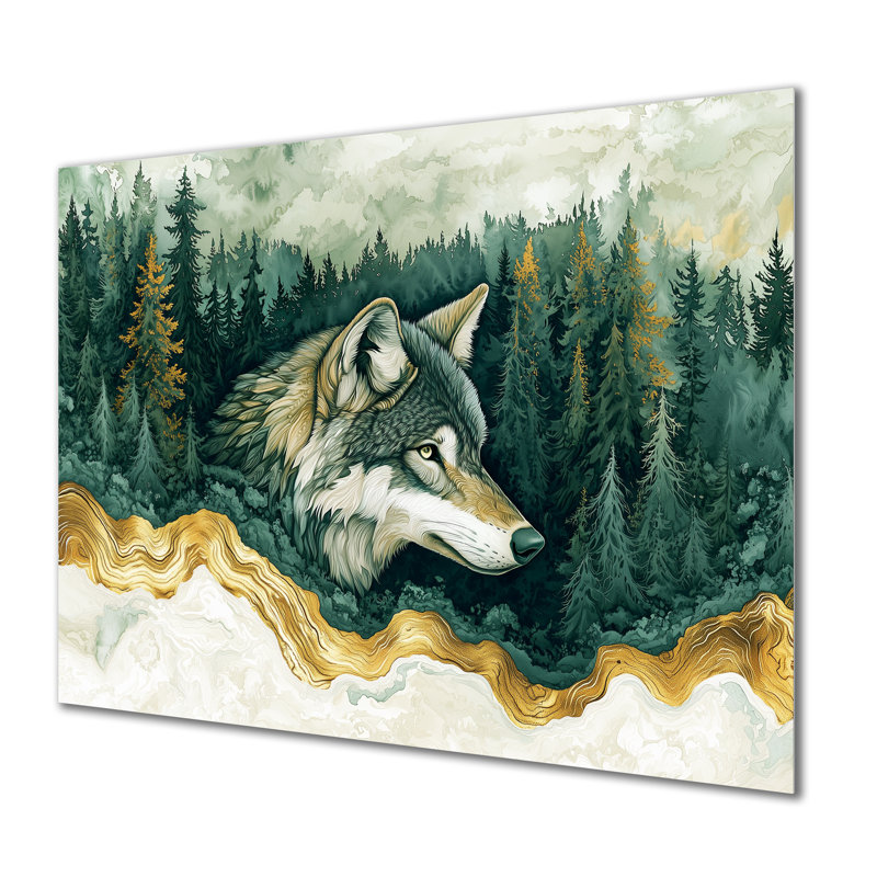 «Wolf in Winter Forest Ink River I», reproduction d'art en métal moderne, art mural en métal loup, H 12 po x l 20 po