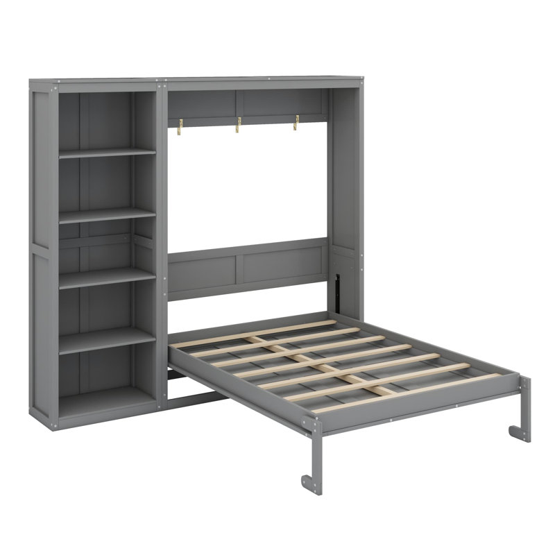 Lit escamotable mural Ell Elletsville avec tablettes, gris, Grand