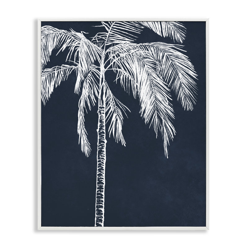 «White Outline Palm Tree», estampe numérique par Leah Noel Art, Giclée encadrée blanc bord de mer, H 20 po x l 16 po