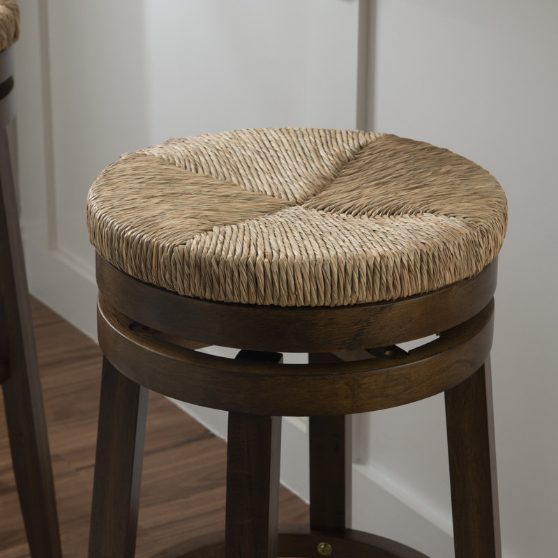 Granville Swivel Solid Wood Woven Seat Bar & Counter Stool, Walnut, Counter Stool (25.5" Seat Height)
