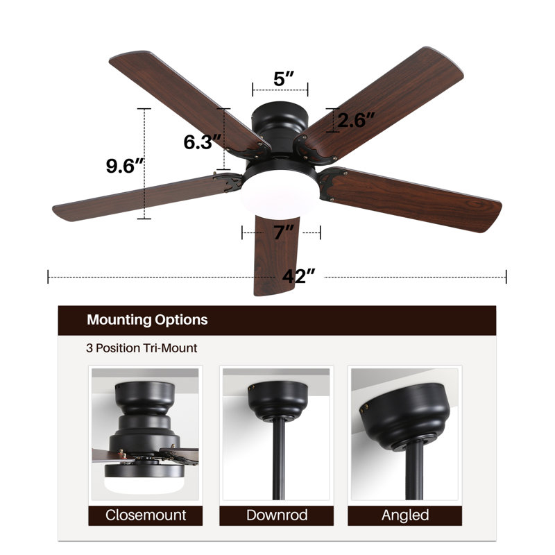 Felicitas 42'' Ceiling Fan with LED Lights, Matte Black, Dark Wood/Rough Pine