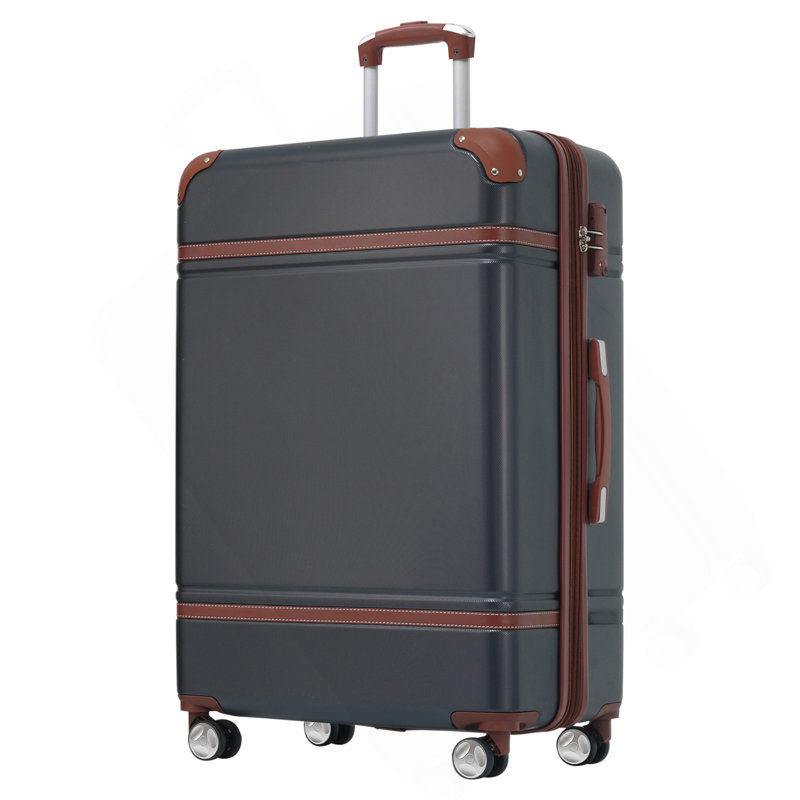 Ensembles de valises rigides avec sacs Valise légère à roulettes doubles avec verrou TSA, valise simple 24 po, noir
