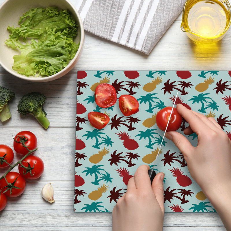 Ambesonne Tropical Cutting Board Large Size Palm Trees Island Multicolor