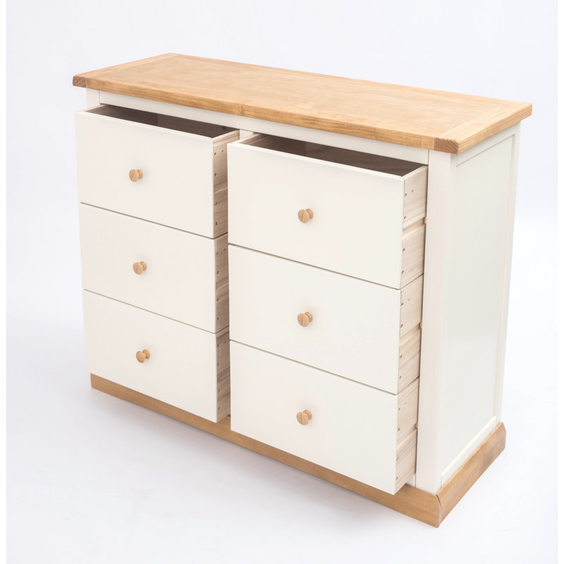 6 Drawer 110cm W Double Dresser, Waxed Pine