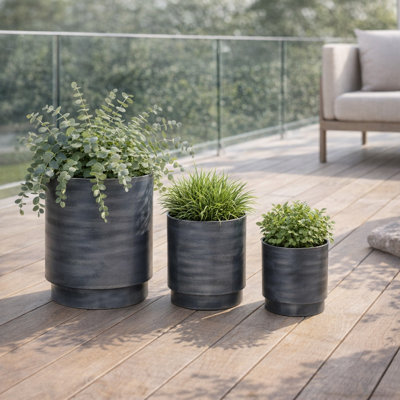 Modern Tall Cylinder Planters For Indoor And Outdoor Accent - Decorative Flower Pots For Living Room, Patio, Or Home Decor - Set Of 3, 11",10",8", Gray
