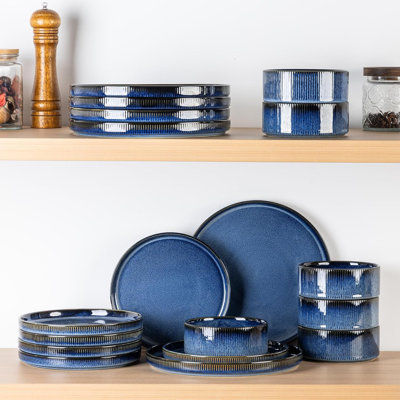 Ceramic Dinnerware Sets for 4, 12 Pieces Porcelain Lightweight Plates and Bowls Sets, Scratch Resistant Dish Set, Oven & Microwave & Dishwasher Safe, Starry Blue
