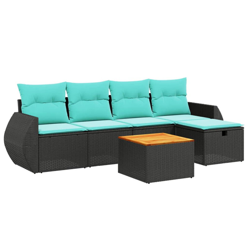  Ensemble de canapé de patio 6 pièces avec coussins en rotin de polyester gris, Bleu clair, Noir