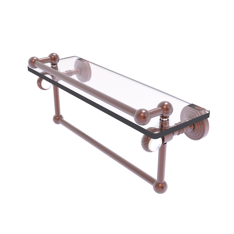 Jarrell Glass Bracket Shelf with Towel Bar, Antique Copper, 5.5" H x 16" W x 6.8" D