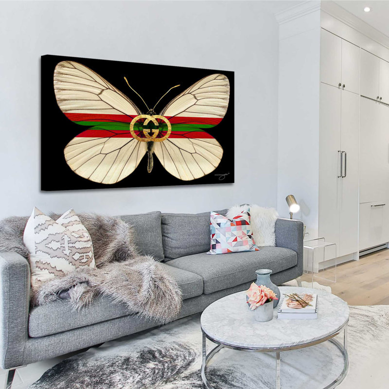 «Gucci Butterfly (Horizontal)» par By Jodi - impression, Toile tendue, H 36 po x l 60 po x P 1,5 po, No Frame