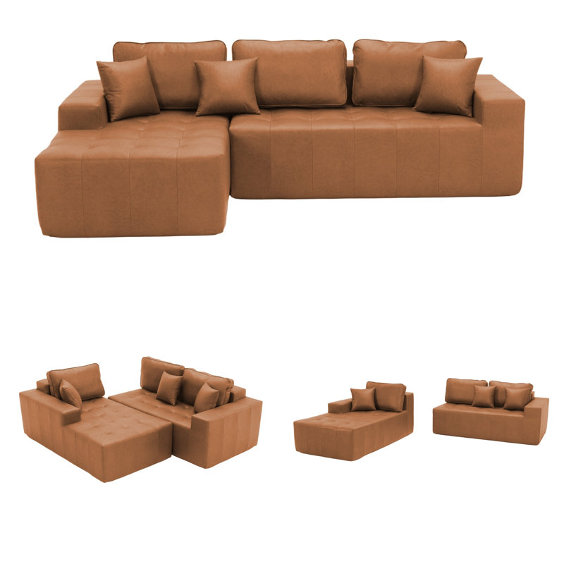 Canapé en L 108 po en similicuir rembourré, canapé modulaire à compression et méridienne d'angle - Assemblage sans outil