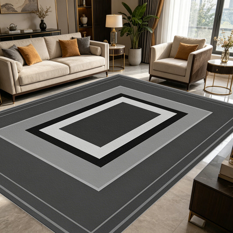 Black and Gray Multi Border carpet-easy to clean, machine-washable, soft and comfortable; suitable for door mats, kitchens, living rooms, bedrooms, corridors, and laundry areas. Easy to clean, durable carpet for home decoration.