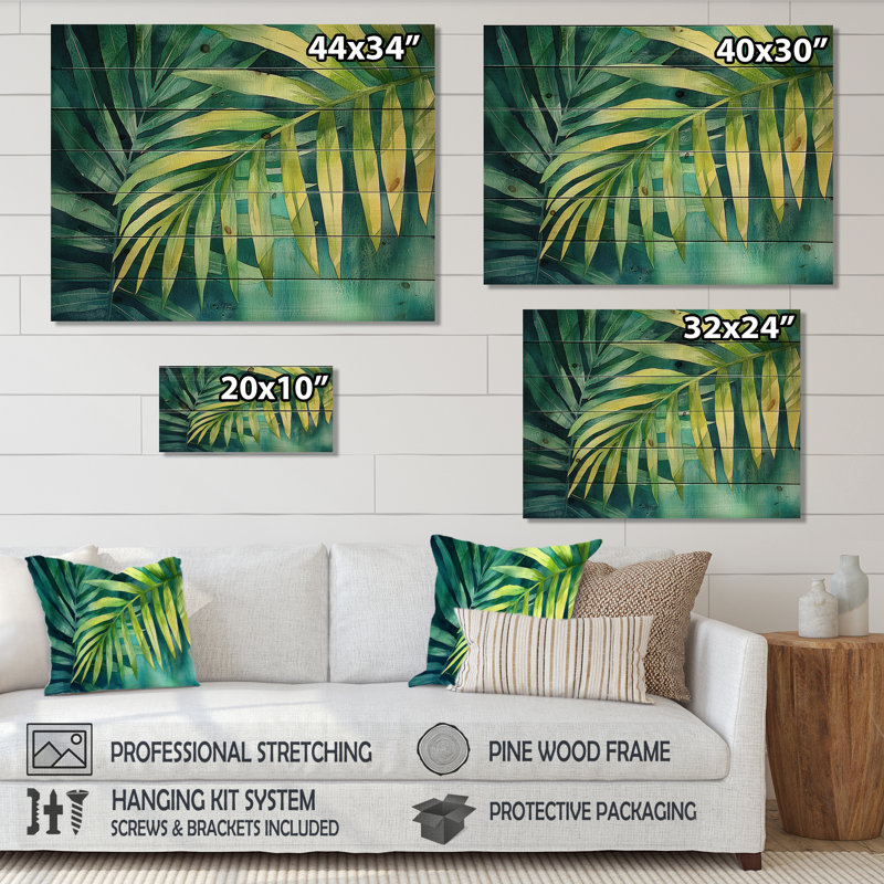 Green Green Safari Palms I - Décoration murale en bois de palmiers et palmiers - sur bois de pin naturel, H 30 po x l 40 po