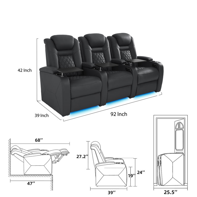 Canapé inclinable en cuir fleur avec accoudoirs à mémoire de forme Zero Gravity