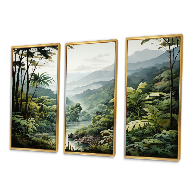 «Tropical Wilderness Escape IV», ensemble d'art mural sur toile Jungle, Cadre flottant doré, H 40 po x l 60 po x P 1 po