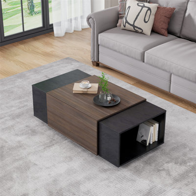 Table basse de style campagne moderne avec tiroir 47 pouces pour salon ou bureau, Armando et texture noir
