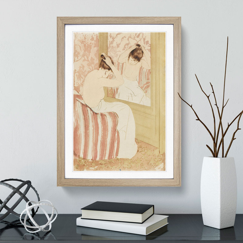 The Coiffure by Mary Cassatt - Picture Frame Graphic Art, Oak Framed, 65cm H x 48cm W x 2cm D