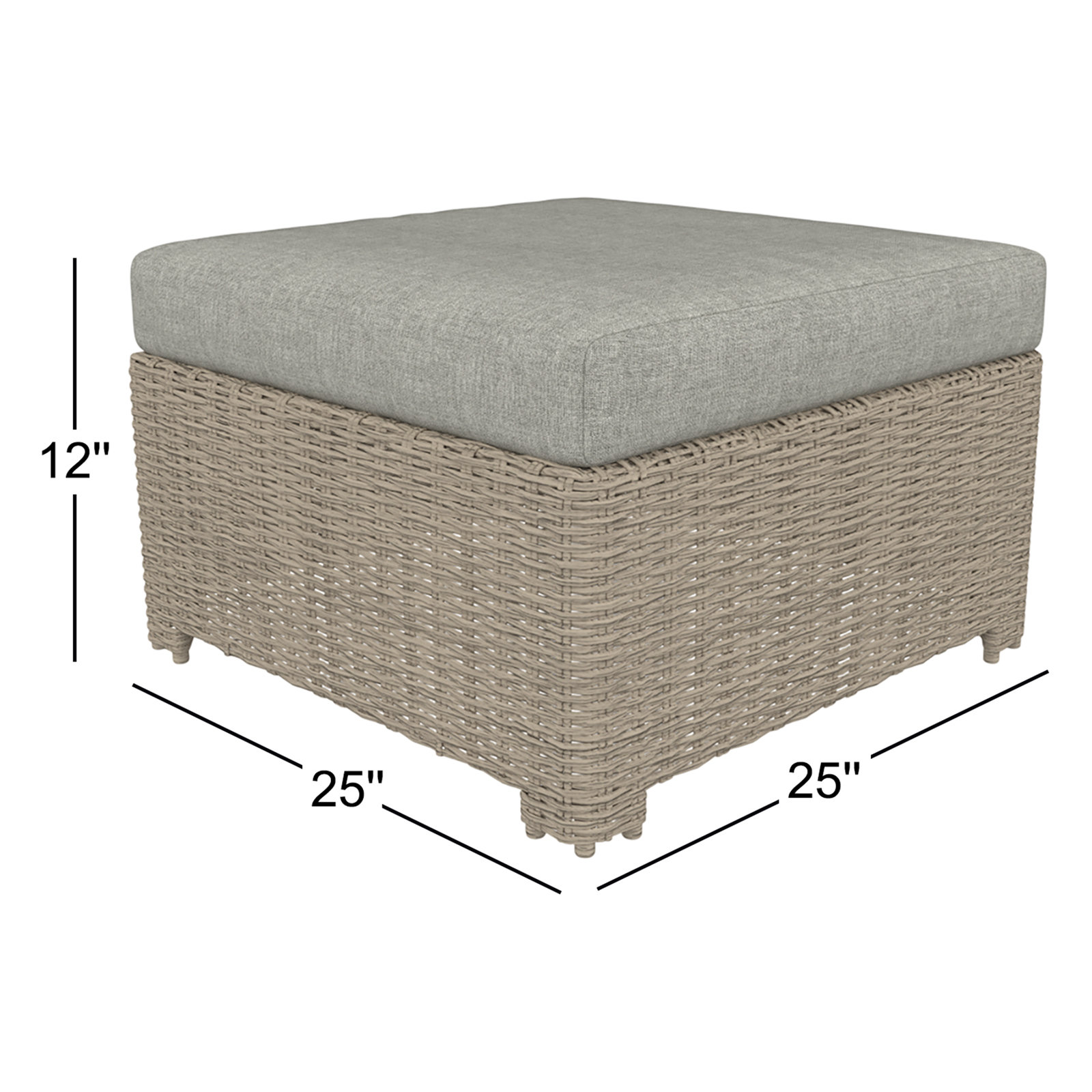Outdoor Ottoman With Sunbrella Cushions, Canvas Granite