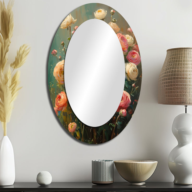Miroir mural traditionnel rose et blanc Ranunculus I, 36 po x 24 po