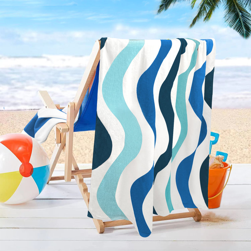 Ensemble de serviettes de plage 100% coton 2 pièces Bohen, Bleu / blanc