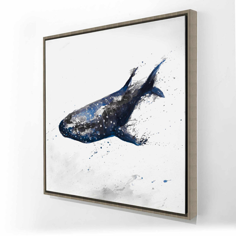 Toile abstraite requin baleine | Décoration de salle de bain bleue