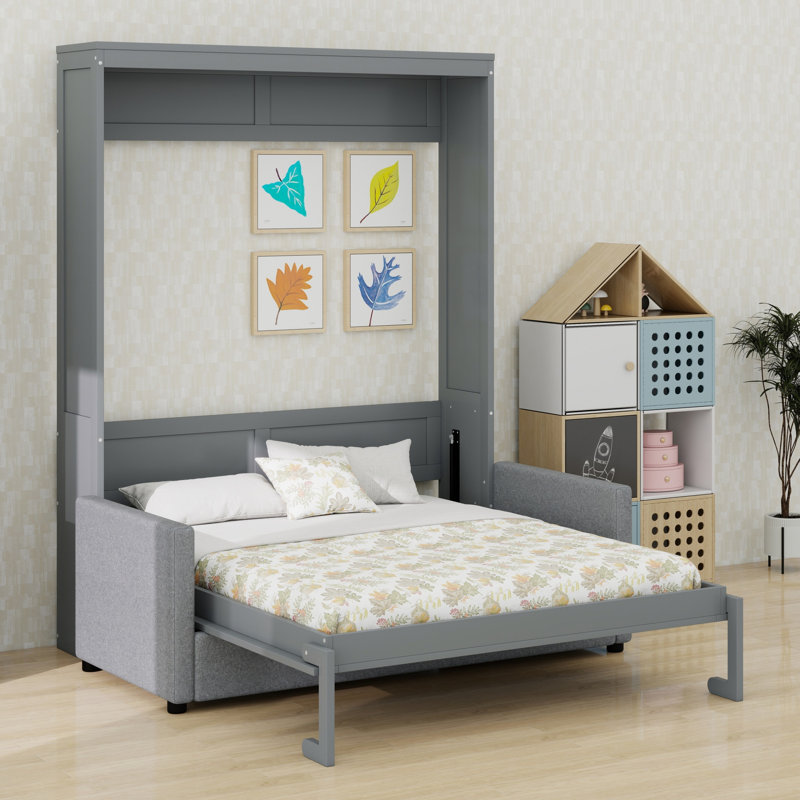 Lit escamotable peu encombrant, Gris, Lit double