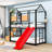 Twin Over Twin Metal House-Shaped Bunk Bed With Slide And Built-In Storage Stair-1800975935