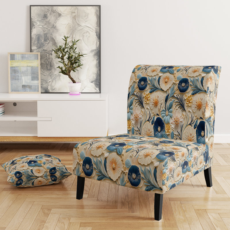 Blue and White Coastal Retreat Seashells - Fauteuil de chambre rembourré, fauteuil d'appoint bleu