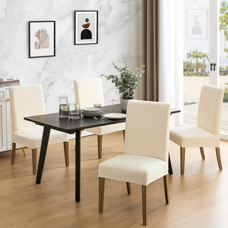 Ensemble de 4 housses de chaises de salle à manger 100% imperméables et ajustables, H 21,5 po x l 18 po x P 18 po