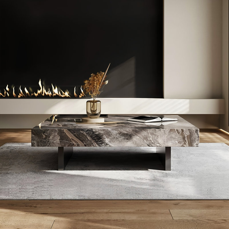Table basse en marbre de luxe moderne avec plateau en pierre épais et pieds en métal robustes - Table basse rectangulaire de 47,24 po pour le salon