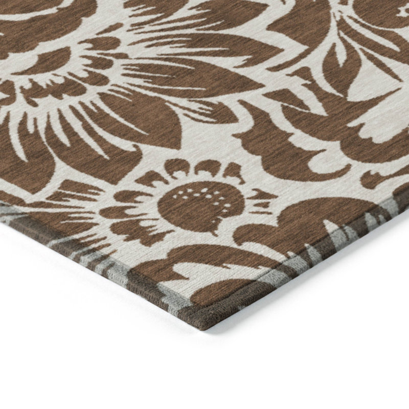 Tapis de couloir d'extérieur lavable à motif floral brun et ivoire HomeRoots 8 pi