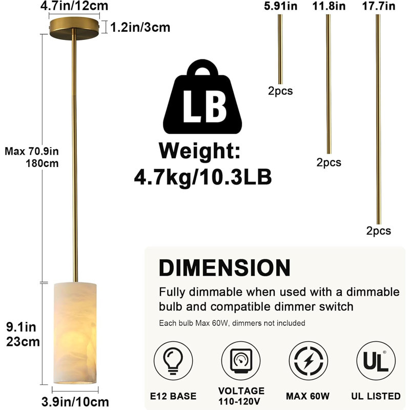 1PC Dimmable Alabaster Pendant Light Kitchen Island, Bronze