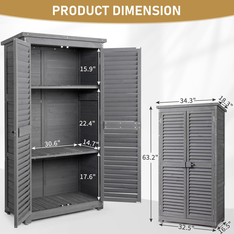 2.8 ft. W x 5.2 ft. H Garden Solid Wood Tool Storage Shed, Gray