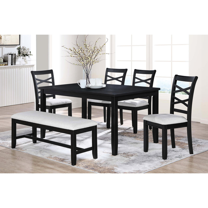 6 pièces contemporaines pour salle à manger avec table rectangulaire gris anthracite, 4 chaises et un banc, 6 pièces de conception compacte avec chaises, sièges élégants