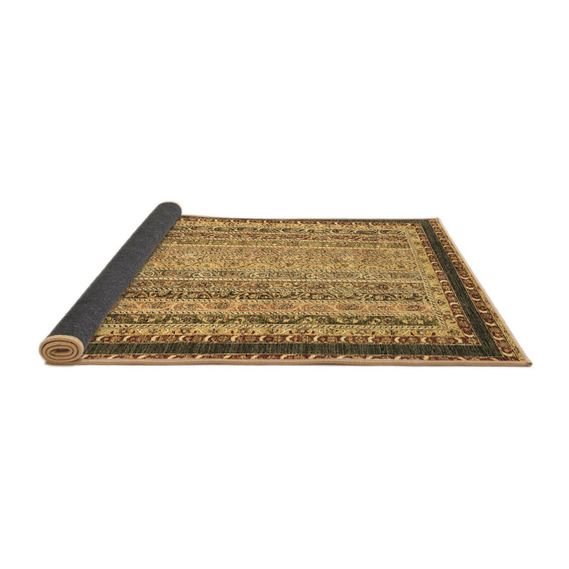 Tapis marocain rond brun clair / rouge / gris / vert 4 pi fabriqué à la machine