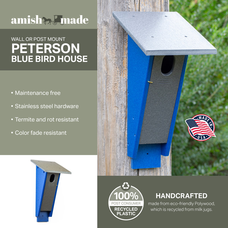 Gray and Blue Poly Resin Mid-Century Modern Birdhouse