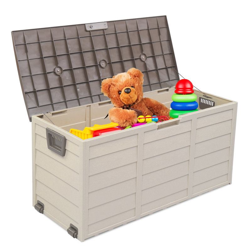 Vinsunny 44'' W 75 Gallons Water Resistant Plastic Lockable Deck Box with Wheels, Brown