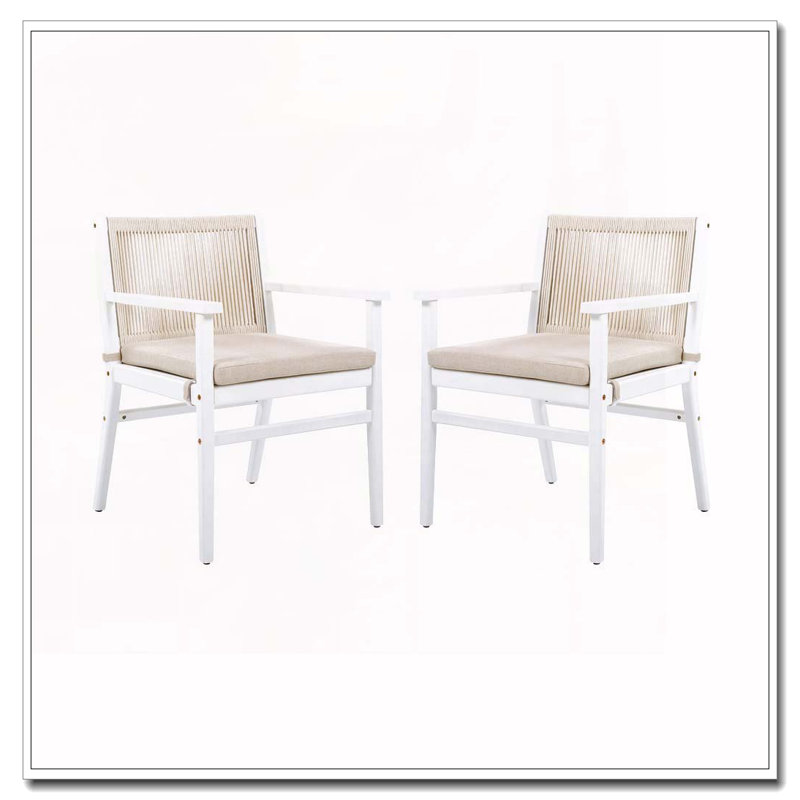 Outdoor Patio Acacia Wood Patio Armchair with Rope Design, White