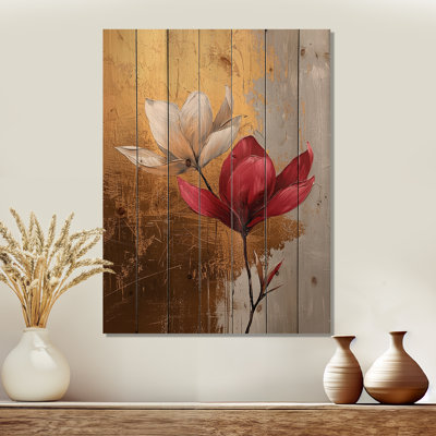 Golden Lotus Flowers Pure Form IV - Décoration murale en bois de lotus - sur bois de pin naturel