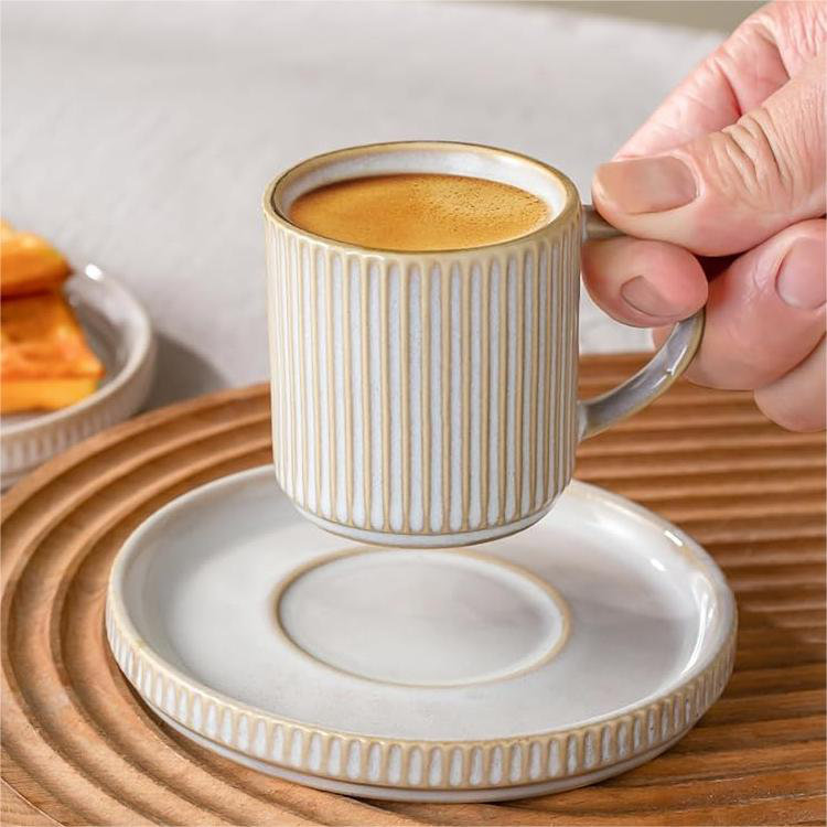 Stoneware 3oz Espresso Cup & Saucer Set (Set of 4), Cappuccino White