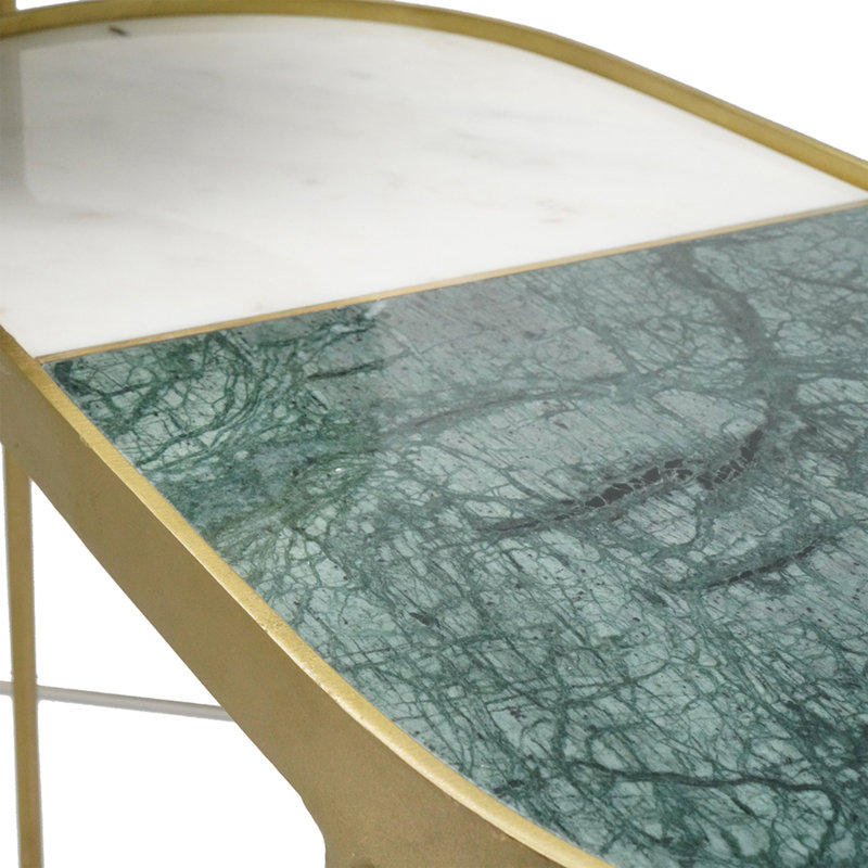 Iron Oval Nesting Tables with 2-Tone Inlay Marble Tops