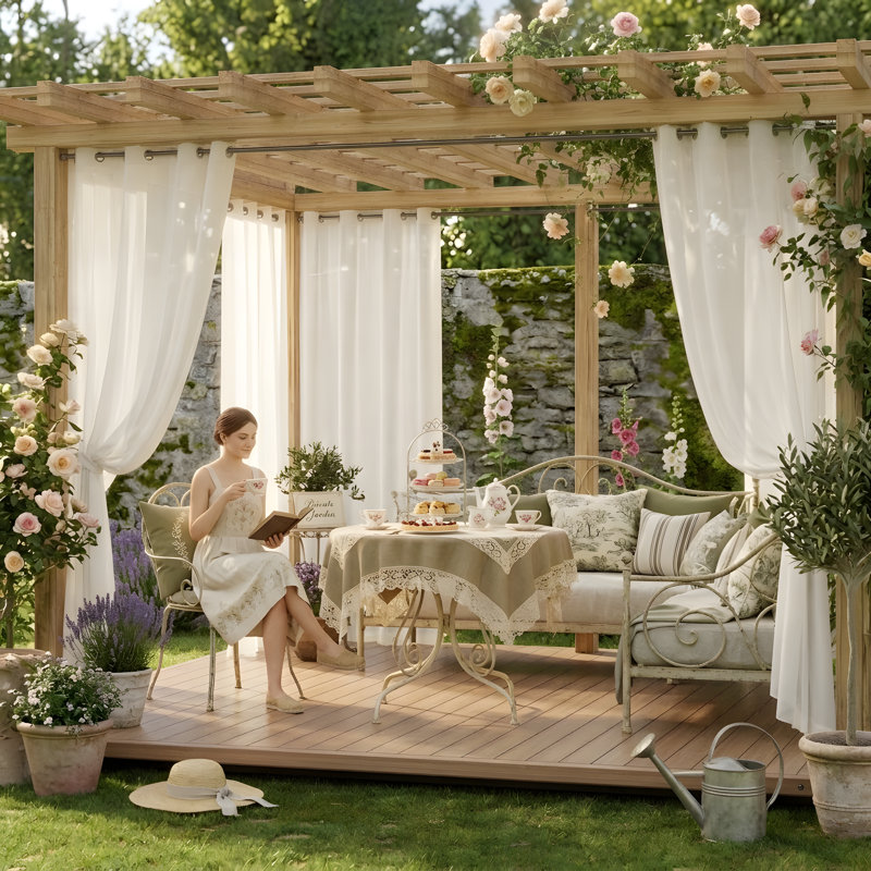  Non-See -Through Outdoor Sheer Curtains Waterproof Privacy Curtain for Patio & Gazebo, UV Blocking Light-Filtering Grommet Sheers Drapes, 2 Panels