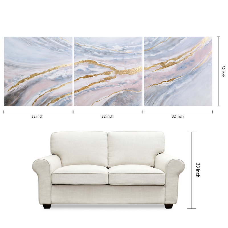 Heavens 2 Metallic Abstract Triptych Canvas Wall Art