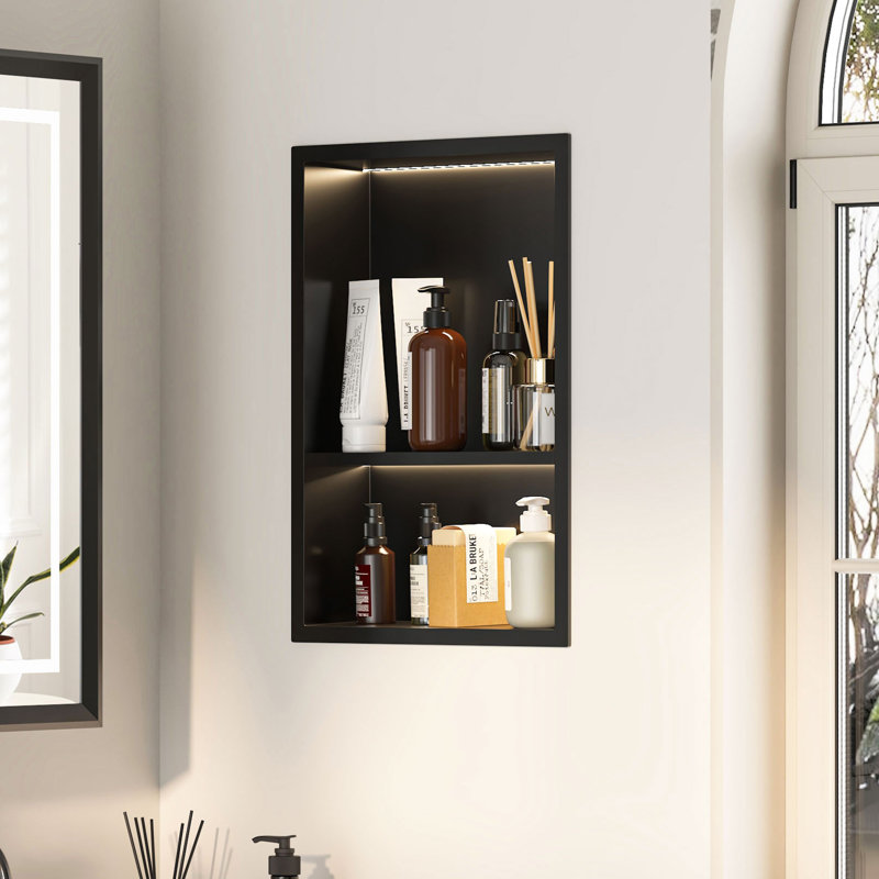13"X 18.7"  Stainless Steel Shower Niche Wall Niche Recessed Metal Shelf With COB LED light, Stainless Steel