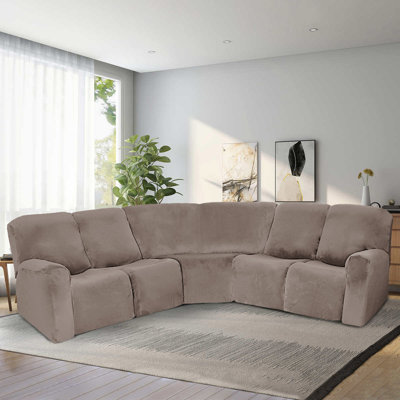 Housse pour canapé modulaire en velours extensible 7 pièces - Housse pour canapé en L inclinable - Lavable